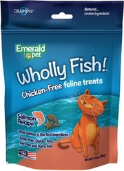 Emerald Pet Wholly Fish! Salmon Recipe Cat Treats, 3-oz bag