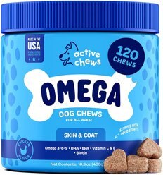 Active Chews Premium Omega Skin & Coat Pure Fish Oil Dog Supplement, 120 count