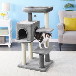 Frisco 48-in Heavy Duty Faux Fur Cat Tree & Condo, Gray