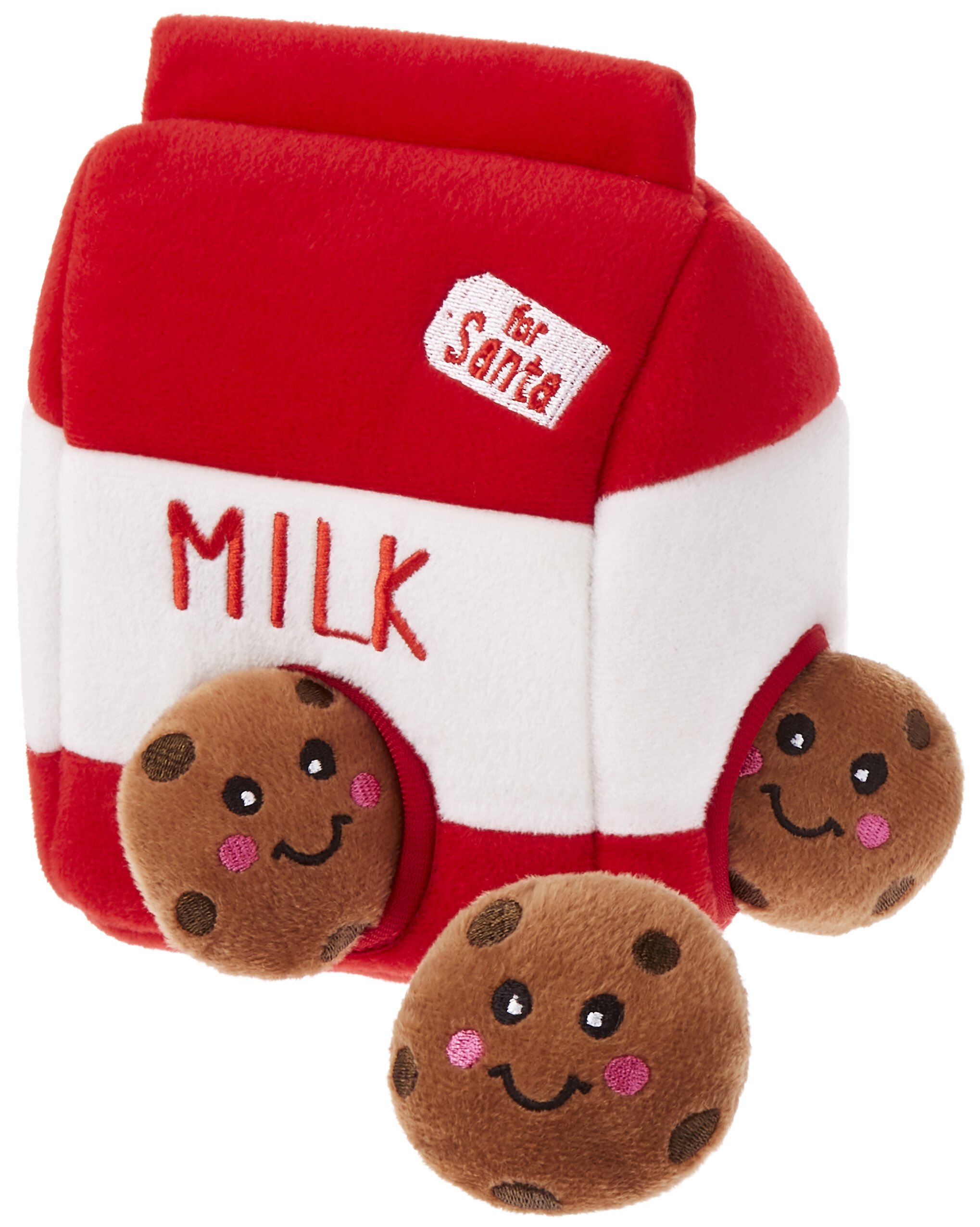 ZippyPaws Burrow Squeaky Hide & Seek Plush Dog Toy, Santa's Milk & Cookies