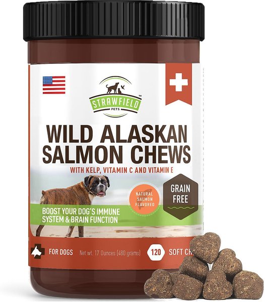 Strawfield Pets Wild Alaskan Salmon Chews Grain-Free Dog Supplement, 120 count slide 1 of 5