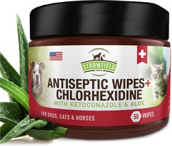 Strawfield Pets Antiseptic + Chlorhexidine Wipes for Dogs, Cats & Horses, 8-oz jar