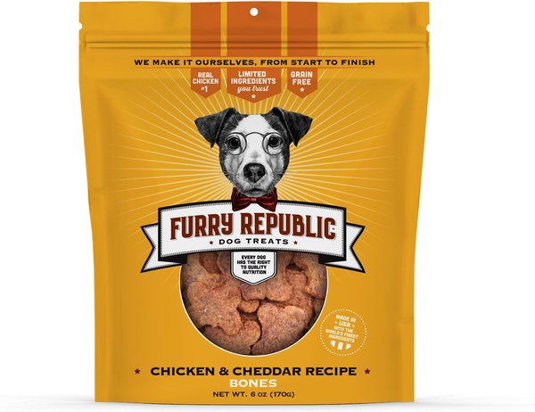 FURRY REPUBLIC Bones Chicken Cheddar Recipe Grain Free Dog Treats 6 oz bag Chewy