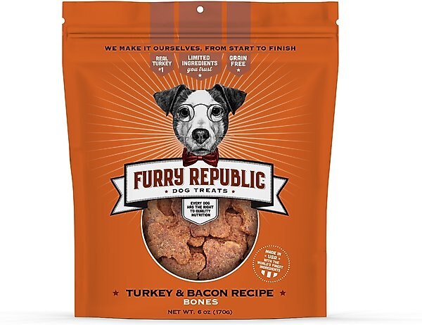 Furry Republic Bones Turkey & Bacon Recipe Grain-Free Dog Treats, 6-oz bag slide 1 of 5