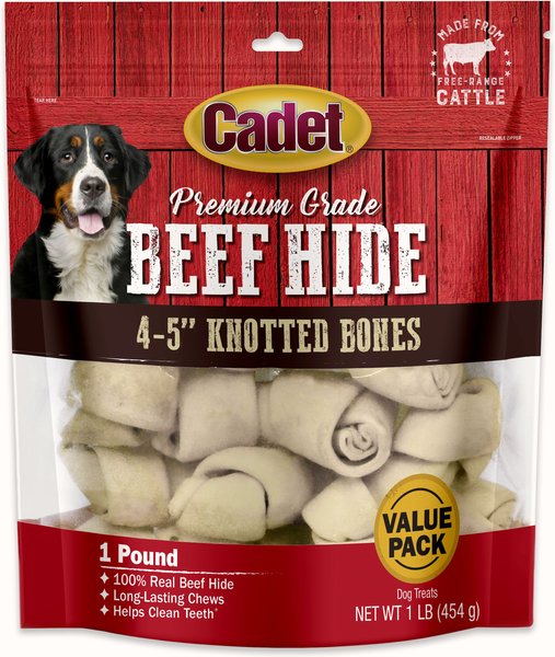 Cadet Beef Hide Knotted Dog Chews Bone, 4-5-in, 1-lb bag slide 1 of 10