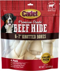 Cadet Premium Grade Knotted Beef Hide Bones Dog Treats, 6-7", 1-lb bag