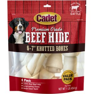 Cadet Premium Grade Knotted Beef Hide Bones Dog Treats, 6-7", 1-lb bag
