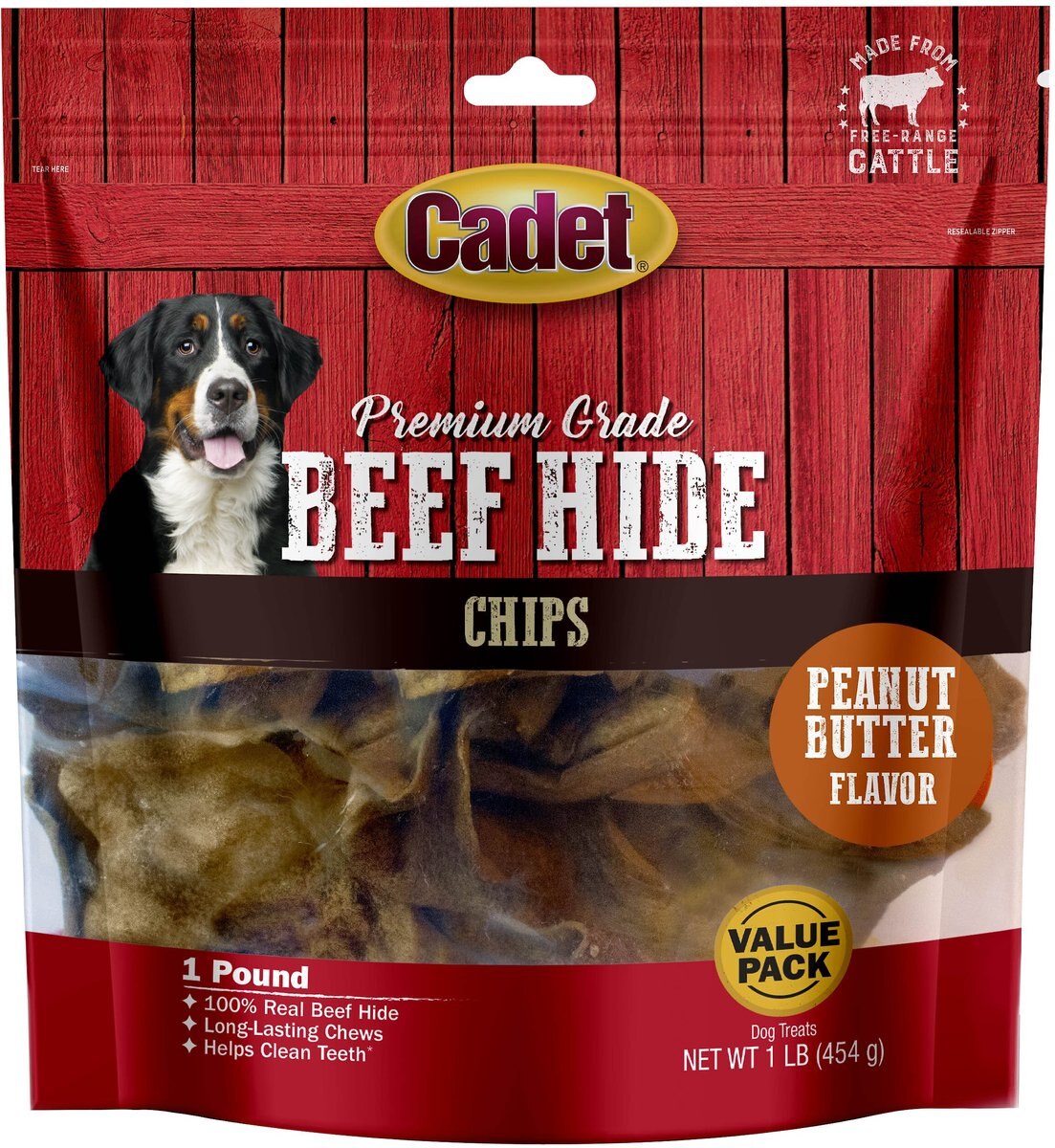 CADET Premium Grade Peanut Butter Basted Rawhide Chips Dog Treats, 1lb bag
