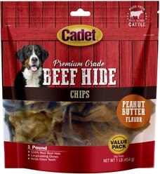 Cadet Premium Grade Peanut Butter Basted Rawhide Chips Dog Treats, 1-lb bag