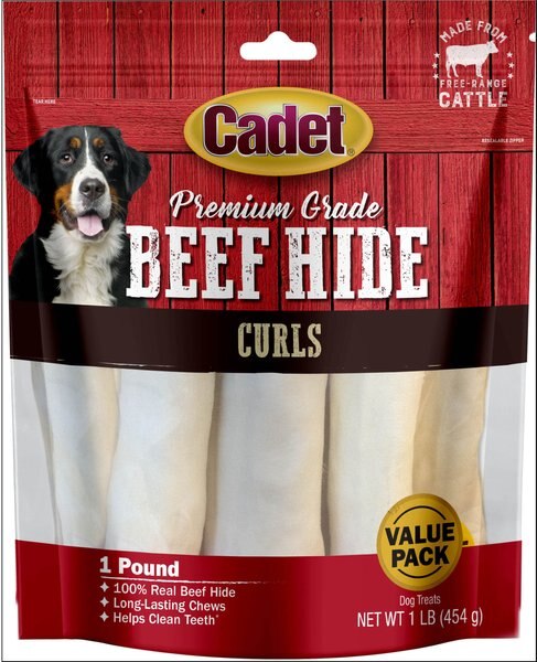 Cadet Premium Grade Beef Hide Curls Dog Treats, 1-lb bag slide 1 of 6