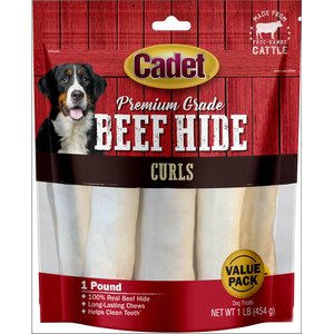 Cadet Premium Grade Beef Hide Chew Curls Dog Treats, Original, 1-lb bag