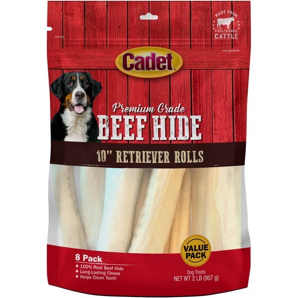 CADET Premium Grade Beef Hide Retriever Rolls Dog Treats, 8 count