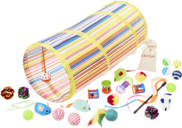 Frisco Plush, Teaser, Ball & Tunnel Variety Pack Cat Toy with Catnip, Multi-Color slide 1 of 2
