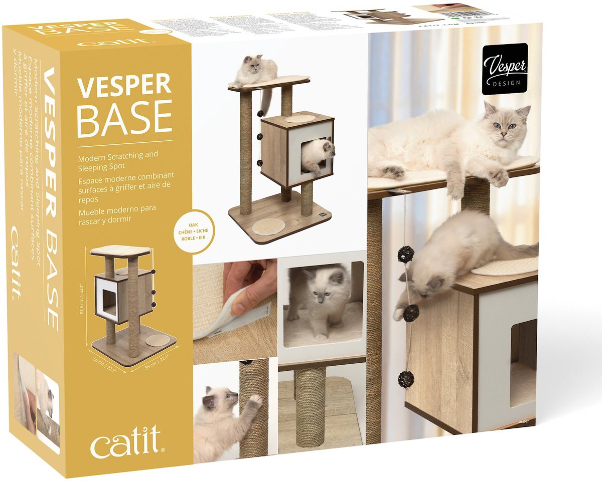 VESPER Base 32in Modern Cat Tree & Condo, Oak