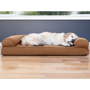 FurHaven Quilted Cooling Gel Bolster Cat & Dog Bed w/Removable Cover, Toasted Brown, Jumbo