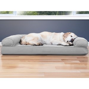 FurHaven Quilted Cooling Gel Bolster Cat & Dog Bed with Removable Cover, Silver Gray, Jumbo