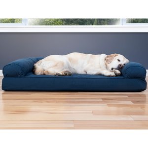 FurHaven Quilted Cooling Gel Bolster Cat & Dog Bed w/Removable Cover, Navy, Jumbo