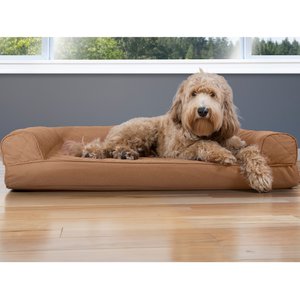 FurHaven Quilted Cooling Gel Bolster Cat & Dog Bed w/Removable Cover, Toasted Brown, Large