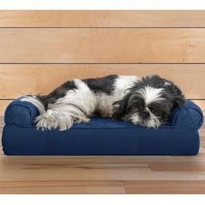 FurHaven Quilted Cooling Gel Bolster Cat & Dog Bed w/Removable Cover, Navy, Small
