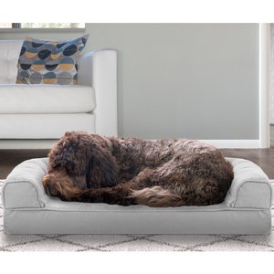 FurHaven Quilted Cooling Gel Bolster Cat & Dog Bed with Removable Cover, Silver Gray, Medium