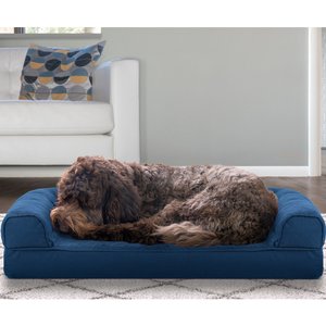 FurHaven Quilted Cooling Gel Bolster Cat & Dog Bed with Removable Cover, Navy, Medium