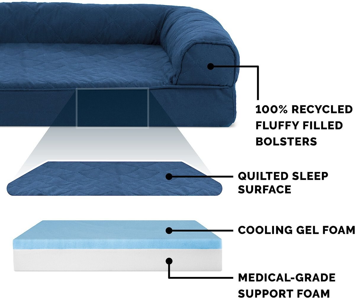 FurHaven Quilted Cooling Gel Bolster Cat & Dog Bed with Removable Cover
