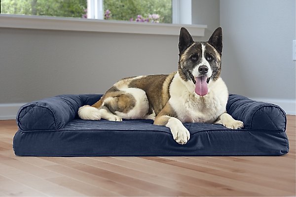 FurHaven Quilted Memory Top Bolster Cat & Dog Bed with Removable Cover, Navy, Jumbo slide 1 of 8