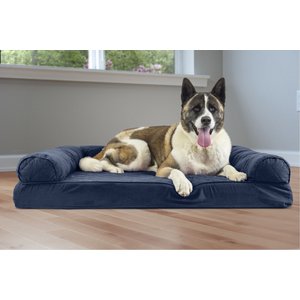 FurHaven Quilted Memory Top Bolster Cat & Dog Bed with Removable Cover, Navy, Jumbo