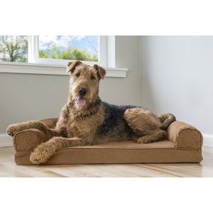 FurHaven Quilted Memory Top Bolster Cat & Dog Bed w/Removable Cover, Toasted Brown, Large