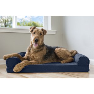 FurHaven Quilted Memory Top Bolster Cat & Dog Bed with Removable Cover, Navy, Large
