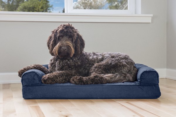 FurHaven Quilted Memory Top Bolster Cat & Dog Bed w/Removable Cover, Navy, Medium slide 1 of 8