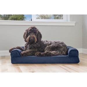 FurHaven Quilted Memory Top Bolster Cat & Dog Bed with Removable Cover, Navy, Medium