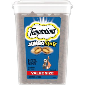 Temptations Jumbo Stuff Savory Salmon Flavor Soft & Crunchy Cat Treats, 14-oz tub