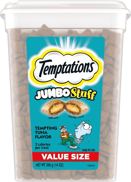 Temptations Jumbo Stuff Tempting Tuna Flavor Soft & Crunchy Cat Treats, 14-oz tub slide 1 of 8