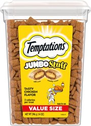 Temptations Jumbo Stuff Tasty Chicken Flavor Soft & Crunchy Cat Treats, 14-oz tub