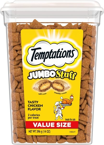 Temptations Jumbo Stuff Tasty Chicken Flavor Cat Treats, 14-oz tub slide 1 of 7