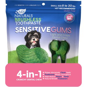 Ark Naturals Brushless Toothpaste Sensitive Gums Dental Dog Chews, Small Breeds 8-20 lbs 4.1-oz bag, Count Varies