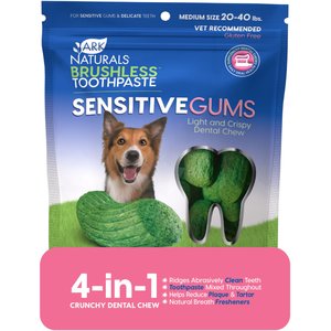 Ark Naturals Brushless Toothpaste Sensitive Gums Dental Dog Chews, Medium Breeds, 7.8-oz bag, count varies