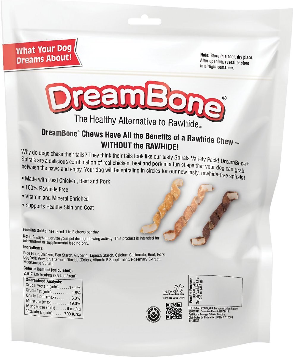 DREAMBONE Spirals Variety Pack Chews Dog Treats, 32 count