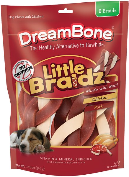 DreamBone Little Braidz Real Chicken & Pork Chews Dog Treats, 8 count slide 1 of 9