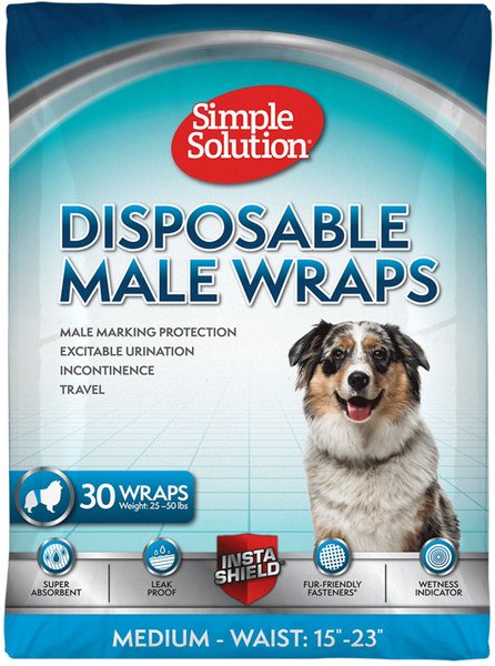 Simple Solution Disposable Male Dog Wrap, Medium: 15 to 23-in waist, 30 count slide 1 of 8
