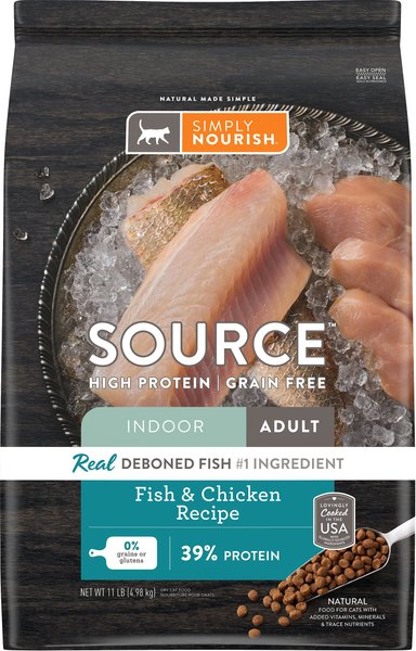 Simply Nourish Source Fish Chicken Recipe High Protein Grain Free Adult Indoor Dry Cat Food