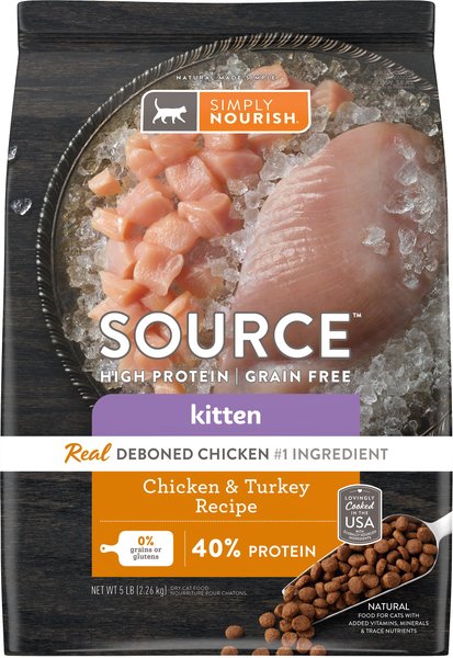 Simply Nourish Source Chicken Turkey Recipe High Protein Grain Free Kitten Dry Cat Food Lb