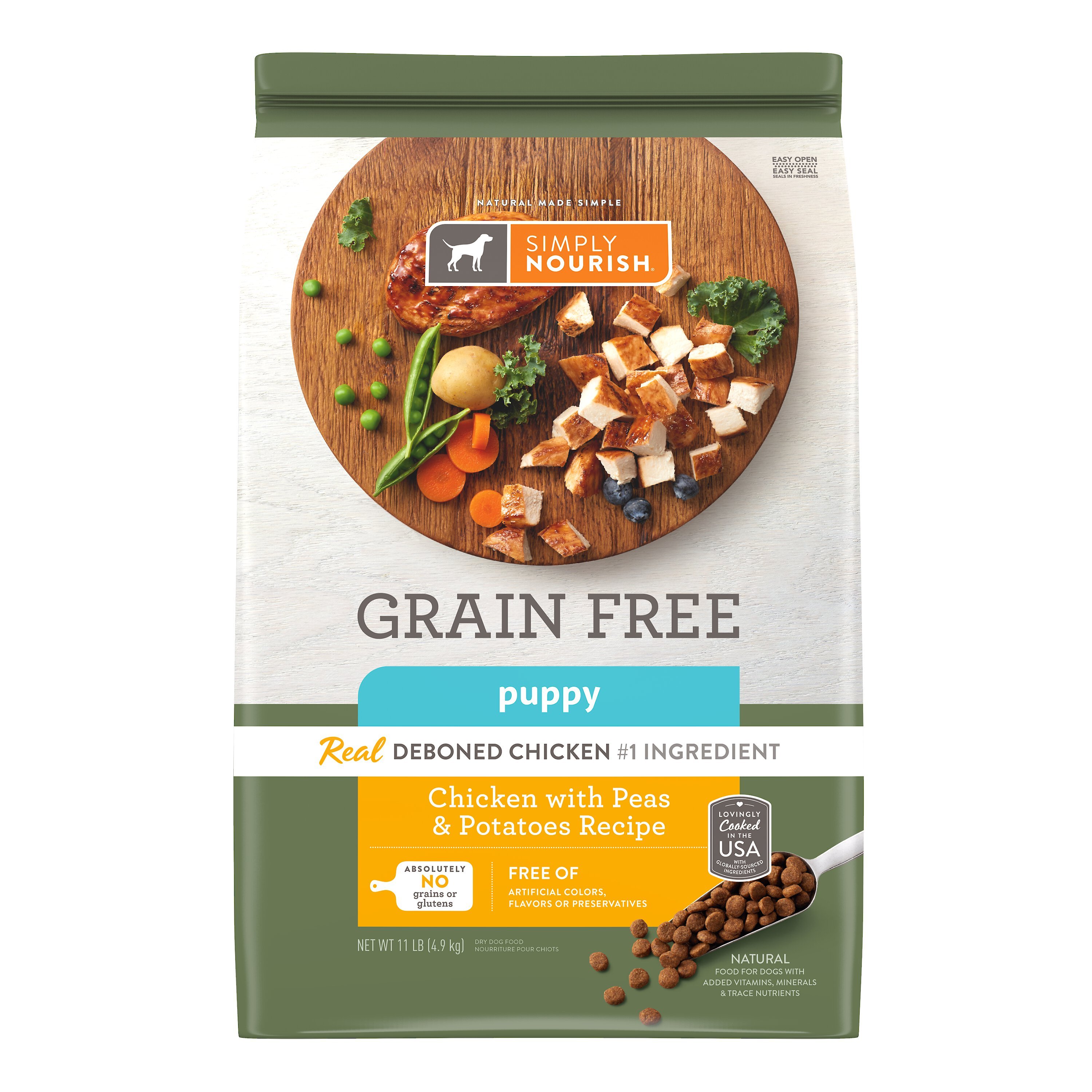 SIMPLY NOURISH GrainFree Chicken with Peas & Potatoes Recipe Puppy Dry