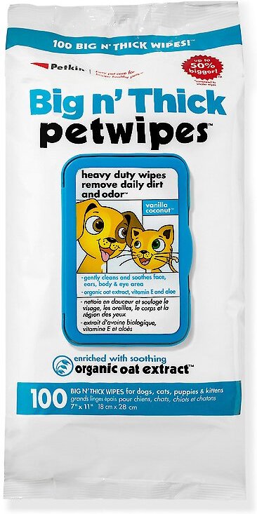 Petkin Big N' Thick Petwipes Dog & Cat Wipes, 100 count