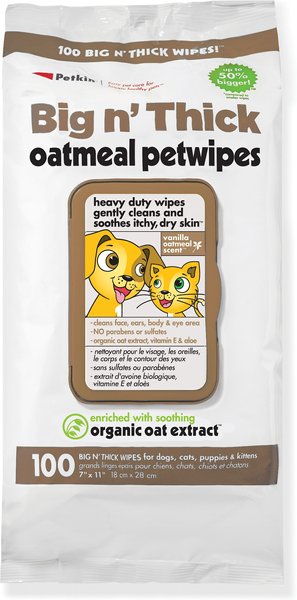 Petkin Big N' Thick Oatmeal Petwipes Dog & Cat Wipes, 100 count slide 1 of 1