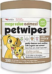 Petkin Big N' Thick Oatmeal Petwipes Dog & Cat Wipes, 200 count