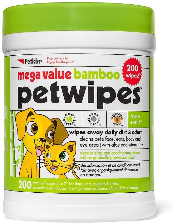 PETKIN Bamboo Petwipes Dog & Cat Wipes, 200 count