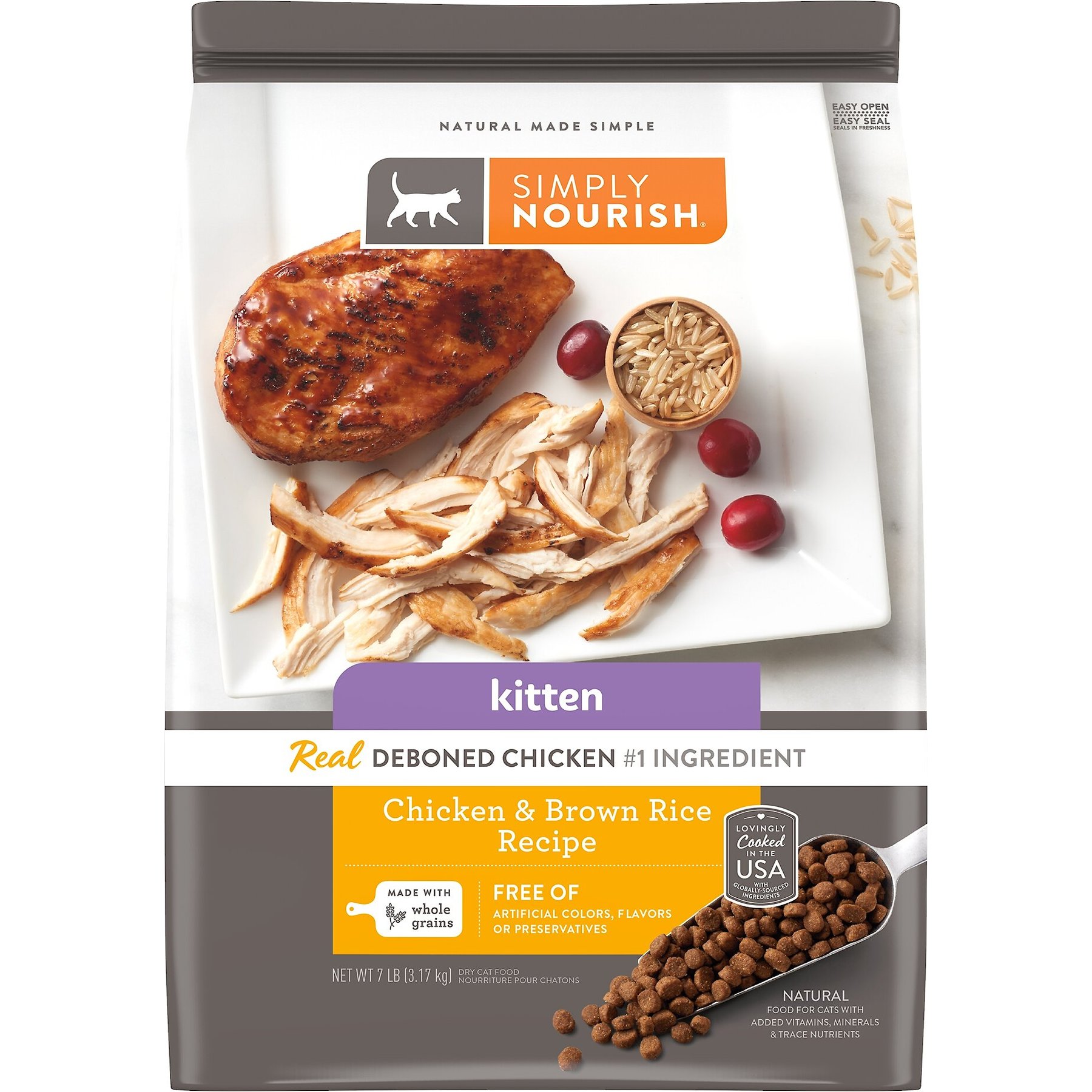 SIMPLY NOURISH Chicken Rice Recipe Kitten Dry Cat Food 7 lb bag