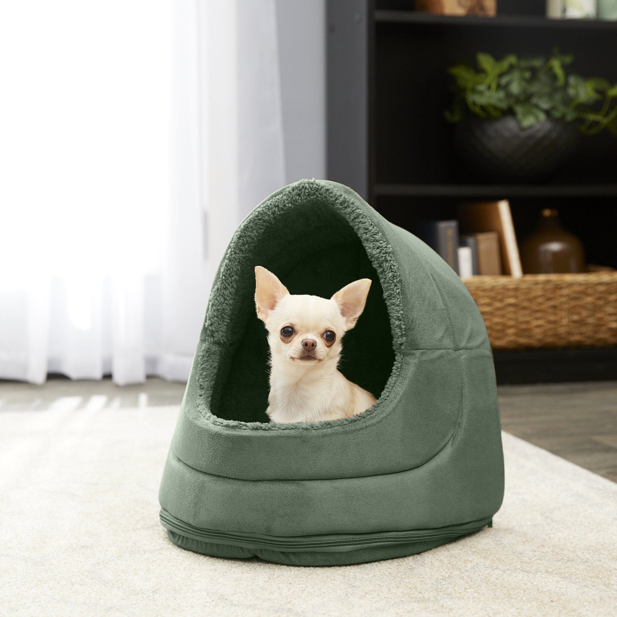 FurHaven Snuggle Terry & Suede Hood Covered Cat & Dog Bed